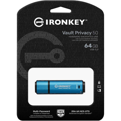 Kingston IronKey Vault Privacy 50 Series 64GB USB 3.2 Type A Flash Drive for Secure Data Storage