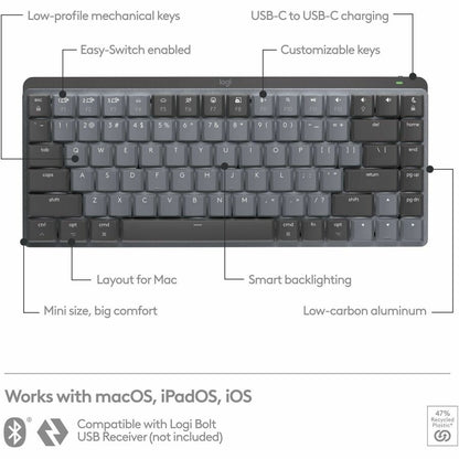 Logitech MX Mechanical Mini for Mac Wireless Keyboard with Backlit Keys – Space Gray