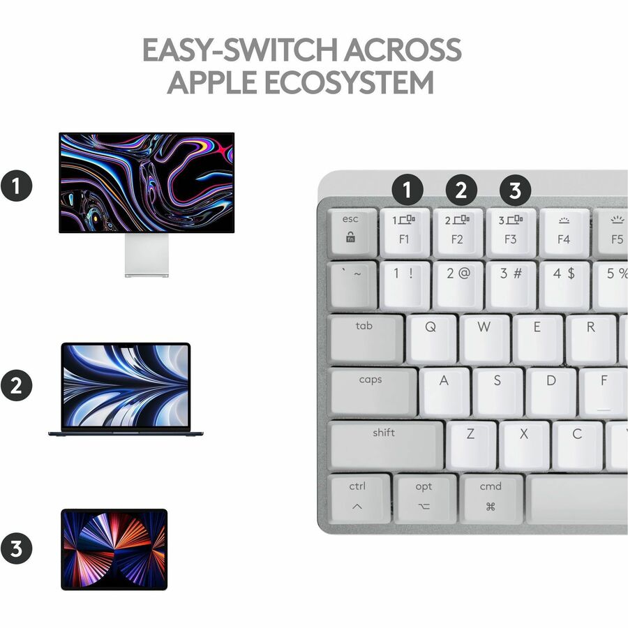 Logitech MX Mechanical Mini for Mac Wireless Illuminated Keyboard with Low-Profile Tactile Quiet Switches, Pale Gray
