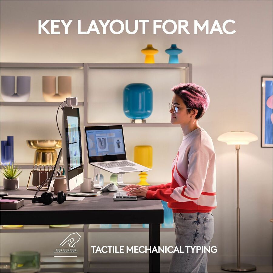 Logitech MX Mechanical Mini for Mac Wireless Illuminated Keyboard with Low-Profile Tactile Quiet Switches, Pale Gray