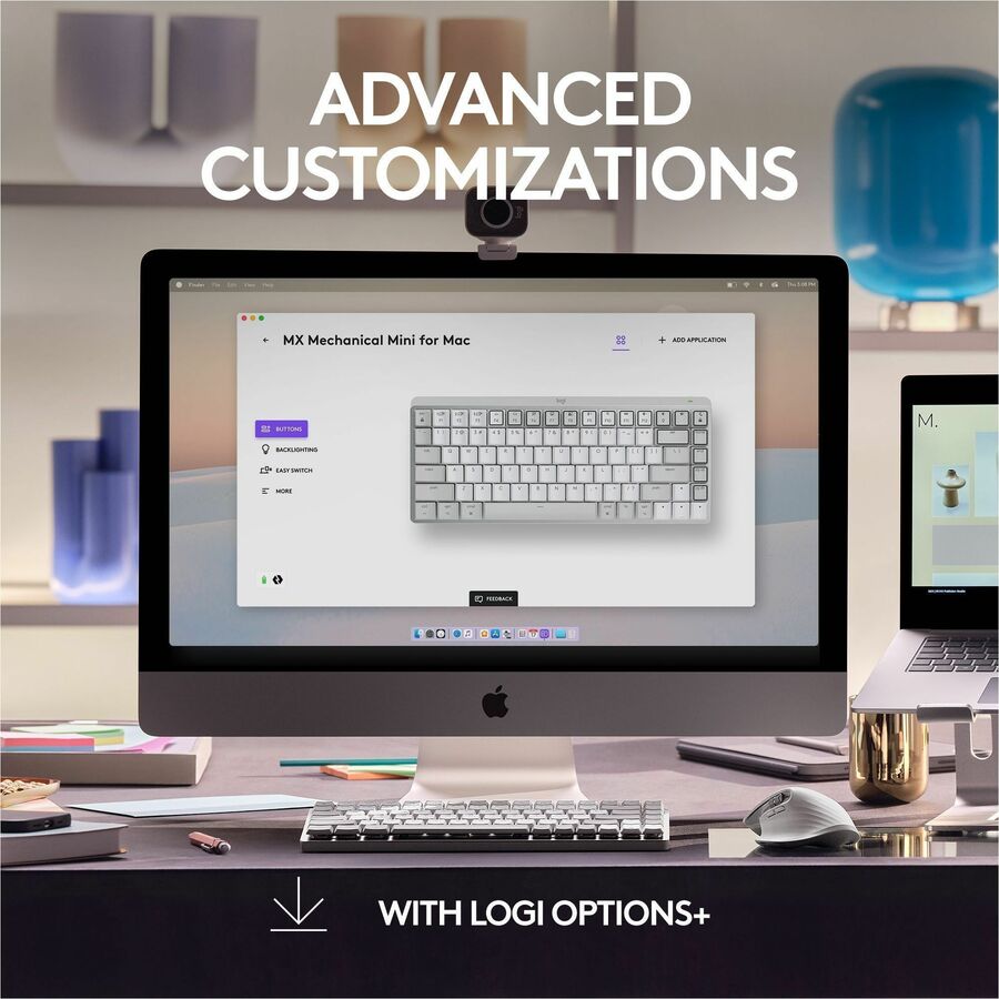 Logitech MX Mechanical Mini for Mac Wireless Illuminated Keyboard with Low-Profile Tactile Quiet Switches, Pale Gray