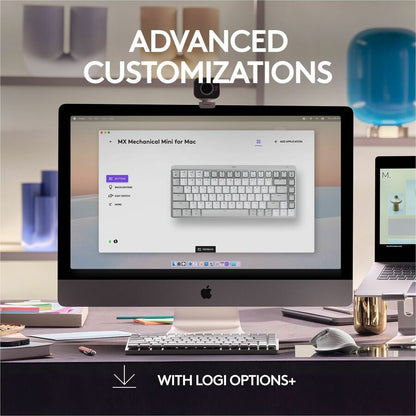 Logitech MX Mechanical Mini for Mac Wireless Illuminated Keyboard with Low-Profile Tactile Quiet Switches, Pale Gray