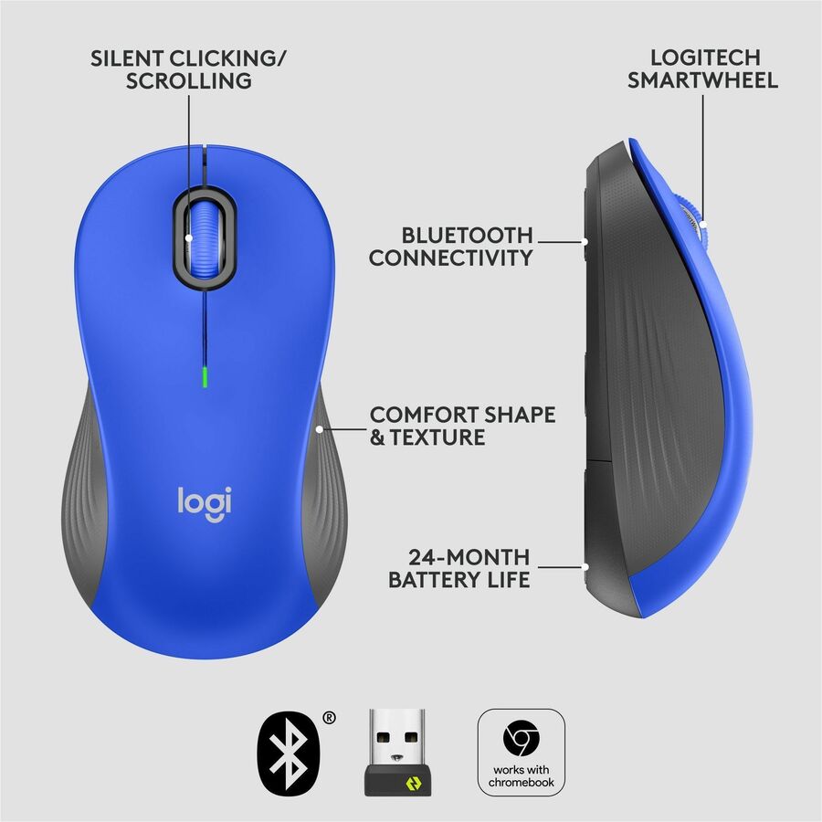 Logitech Signature M550 L Wireless Mouse for Large Hands - Bluetooth, Silent Clicks, 2-Year Battery Life, Blue