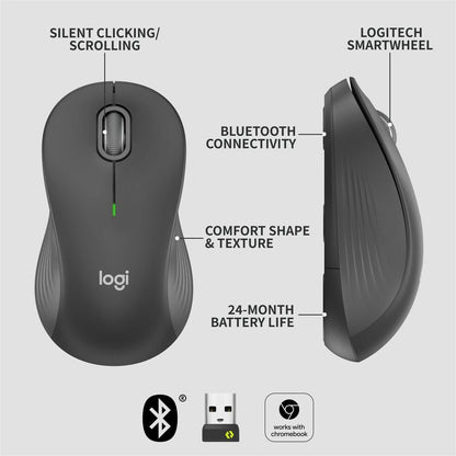 Logitech Signature M550 Wireless Mouse – Compact, Silent Clicks, Bluetooth & USB Connectivity, 2-Year Battery Life, Graphite