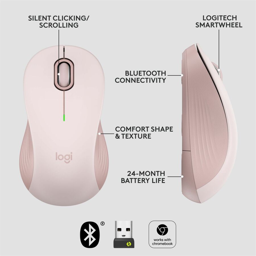 Logitech Signature M550 Wireless Mouse - Small to Medium Hands, Silent Clicks, Rose