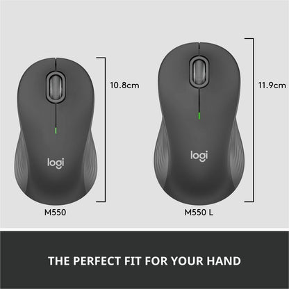 Logitech Signature M550L Wireless Mouse for Large Hands – 2-Year Battery Life, Silent Clicks, Bluetooth Connectivity, Graphite