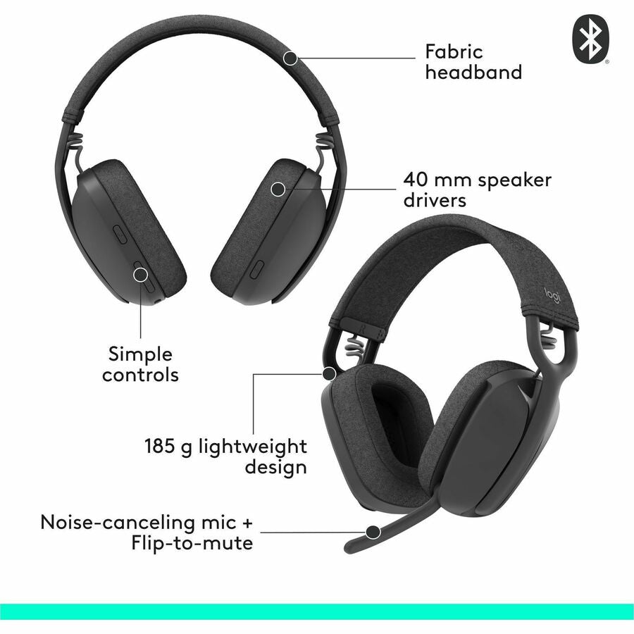 Logitech Zone Vibe 100 Wireless Over-Ear Headphones with Noise Cancelling Microphone in Graphite