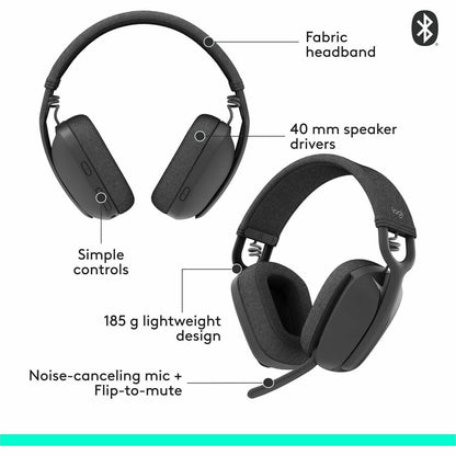Logitech Zone Vibe 100 Wireless Over-Ear Headphones with Noise Cancelling Microphone in Graphite