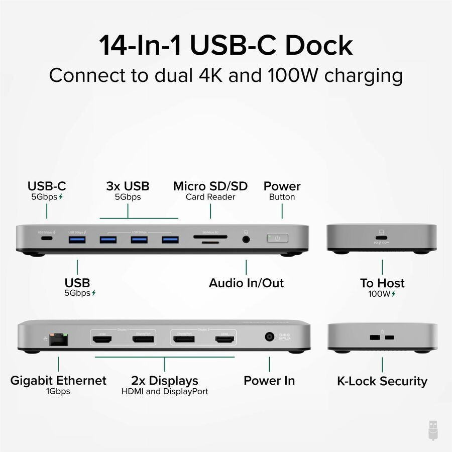 Plugable UD-6950PDH Docking Station for Mac and PC – Dual 4K Monitor Support with 14 Ports