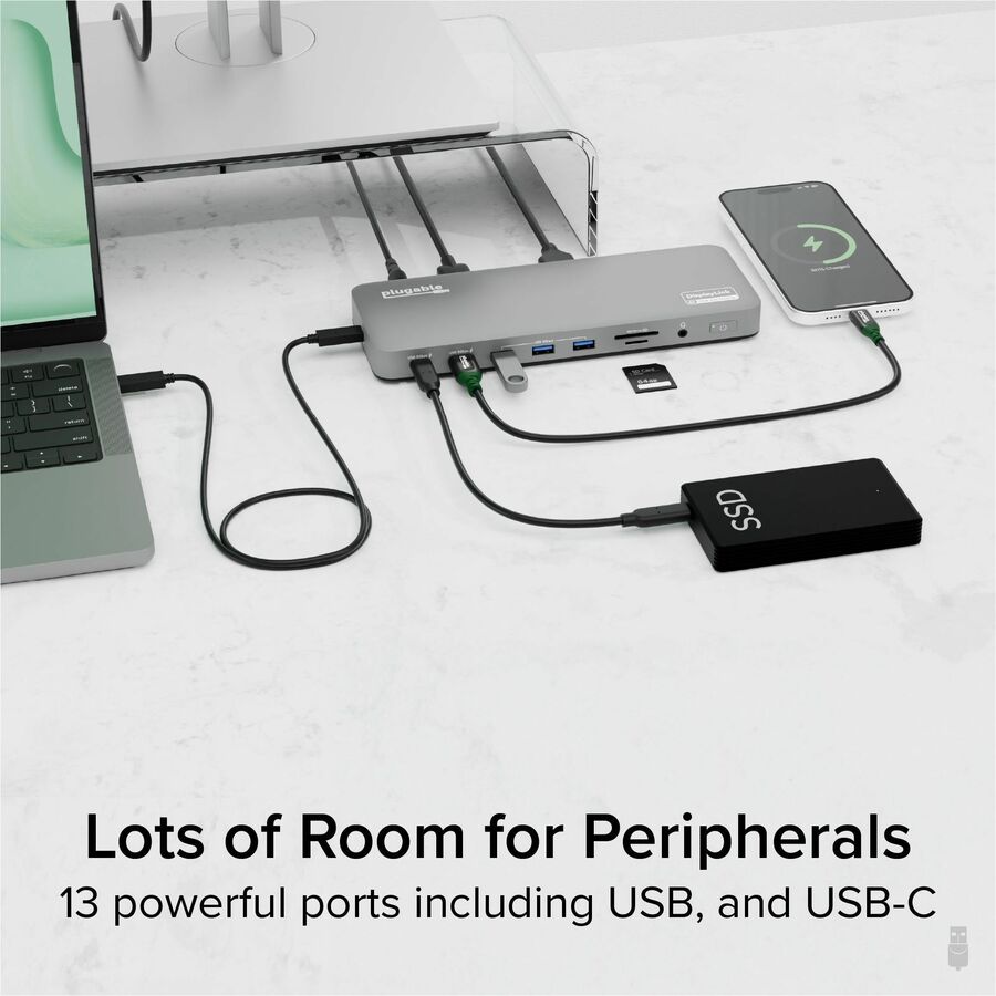 Plugable UD-6950PDH Docking Station for Mac and PC – Dual 4K Monitor Support with 14 Ports