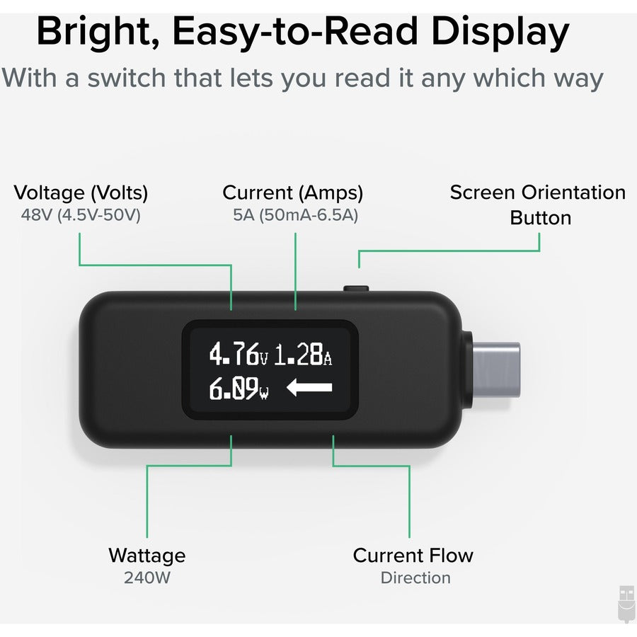 Plugable USB-C Power Meter Tester (USBC-VAMETER3) for Monitoring Up to 240W