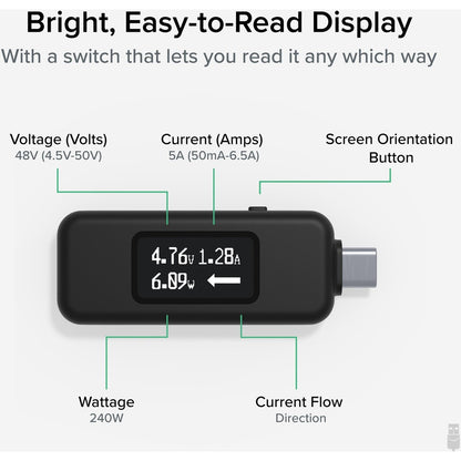 Plugable USB-C Power Meter Tester (USBC-VAMETER3) for Monitoring Up to 240W