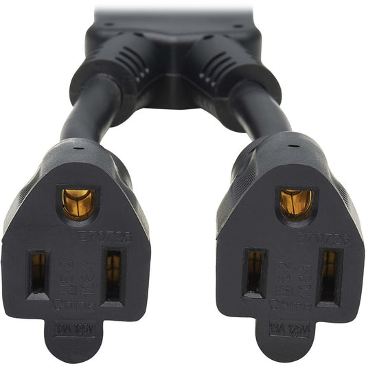 Eaton Tripp Lite Series NEMA 5-15P to Dual NEMA 5-15R Power Cord Splitter, 1 ft. Black