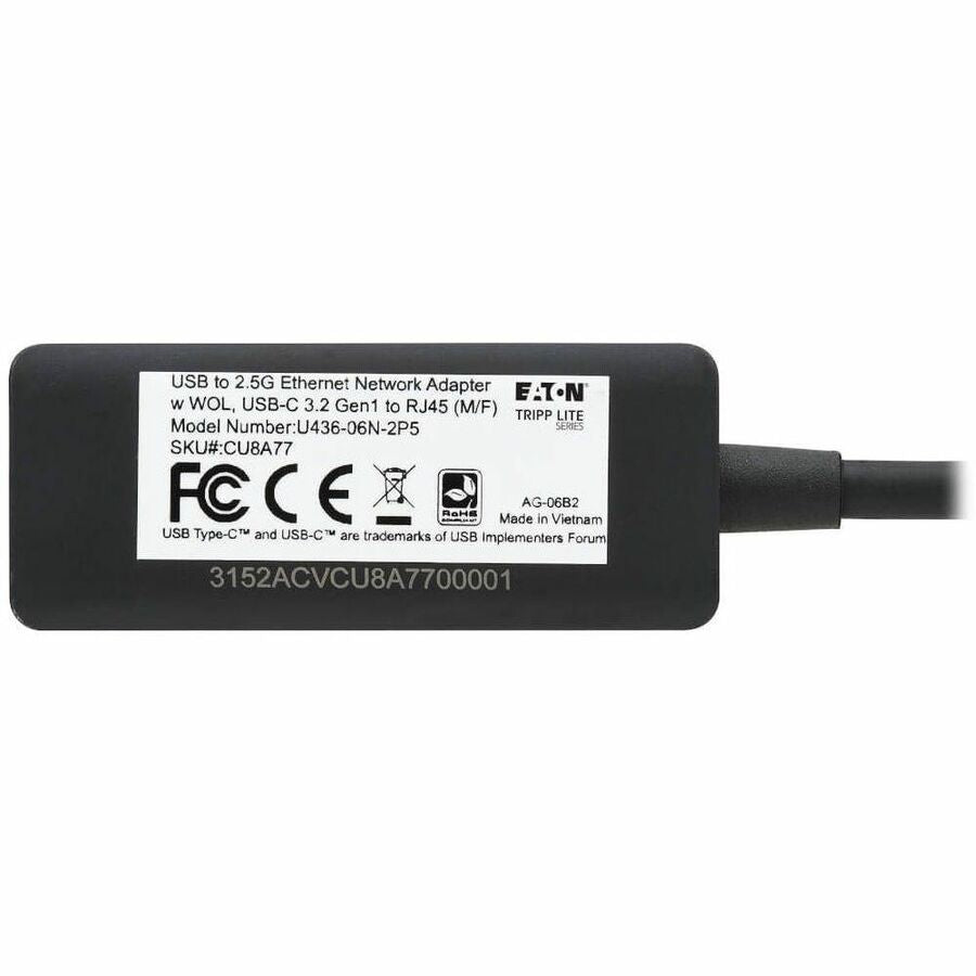 Eaton Tripp Lite Series USB-C to RJ45 Gigabit Ethernet Adapter – 2.5 Gbps Network Connectivity