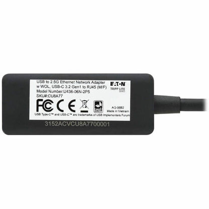 Eaton Tripp Lite Series USB-C to RJ45 Gigabit Ethernet Adapter – 2.5 Gbps Network Connectivity