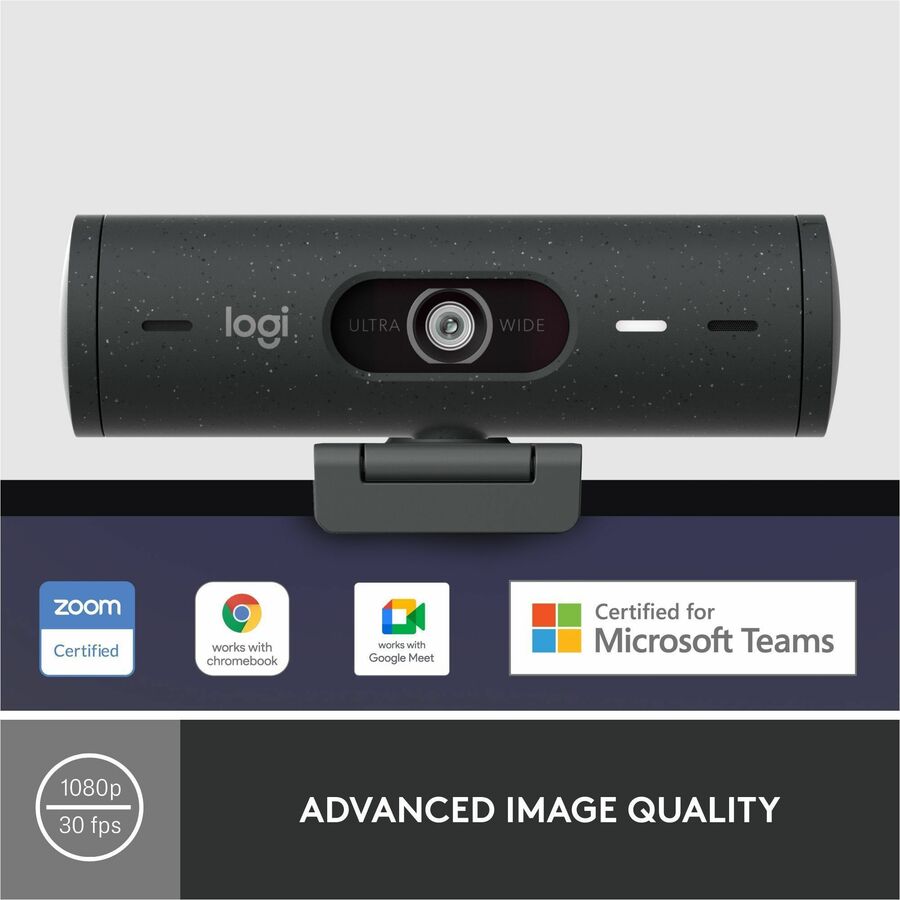 Logitech Brio 500 Full HD Webcam with Auto Framing, Noise-Reducing Microphones and Privacy Shutter - Graphite