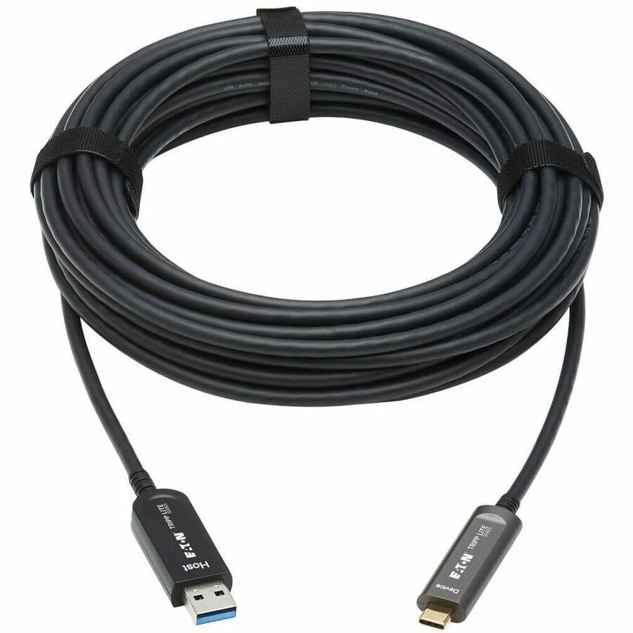 Eaton Tripp Lite Series U428F-15M-D321 USB-A to USB-C Fiber Optic Data Transfer Cable – 15 M (49 ft.), USB 3.2 Gen 2, Active Optical, Plenum Rated, Black