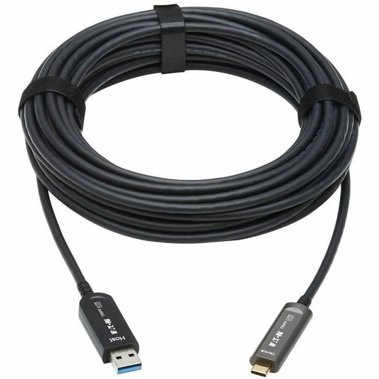 Eaton Tripp Lite Series U428F-15M-D321 USB-A to USB-C Fiber Optic Data Transfer Cable – 15 M (49 ft.), USB 3.2 Gen 2, Active Optical, Plenum Rated, Black