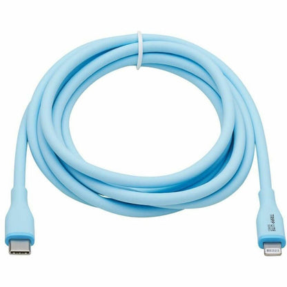 Eaton Tripp Lite Series Safe-IT USB-C to Lightning Data Transfer Cable - 6 ft., Light Blue, MFi Certified, USB 2.0, Antibacterial & Flexible Silicone Jacket