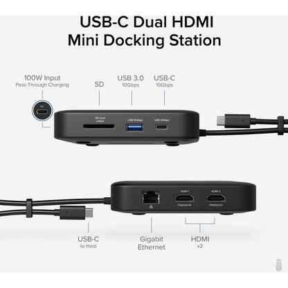 Plugable Technologies USB-C Dual HDMI Mini Docking Station (USBC-6950PDZ) for Mac and Windows