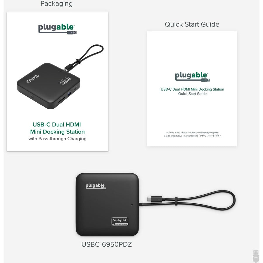 Plugable Technologies USB-C Dual HDMI Mini Docking Station (USBC-6950PDZ) for Mac and Windows