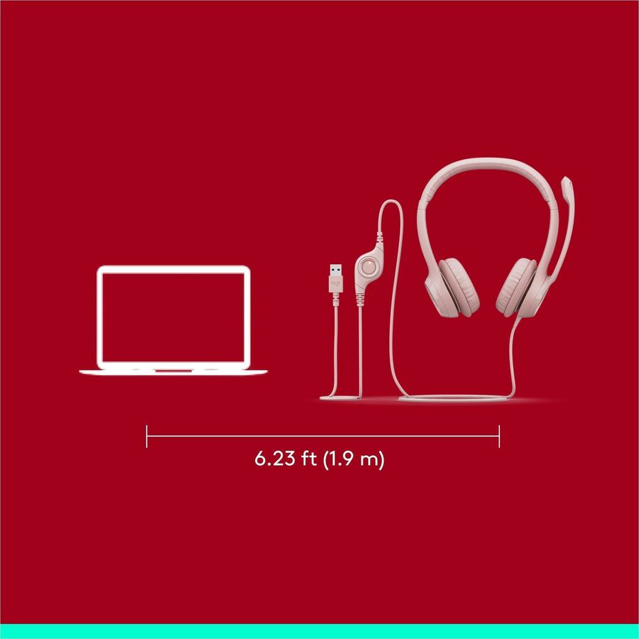 Logitech H390 USB-A Computer Headset in Rose - Noise-Canceling Microphone & Stereo Sound