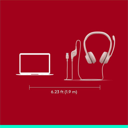Logitech H390 USB-A Computer Headset in Rose - Noise-Canceling Microphone & Stereo Sound