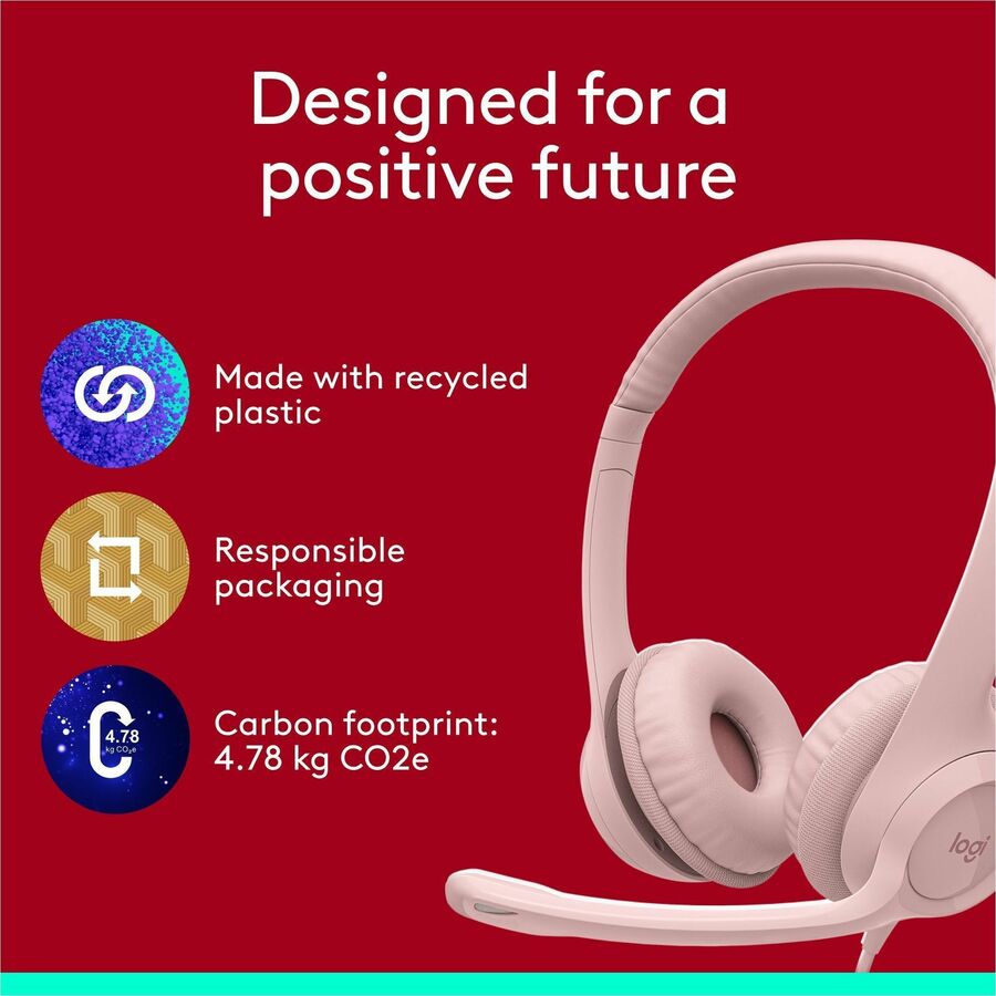 Logitech H390 USB-A Computer Headset in Rose - Noise-Canceling Microphone & Stereo Sound