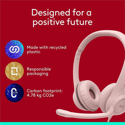 Logitech H390 USB-A Computer Headset in Rose - Noise-Canceling Microphone & Stereo Sound