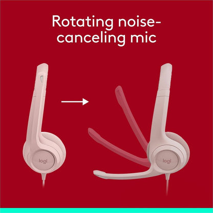 Logitech H390 USB-A Computer Headset in Rose - Noise-Canceling Microphone & Stereo Sound