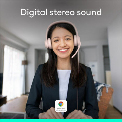 Logitech H390 USB-A Computer Headset in Rose - Noise-Canceling Microphone & Stereo Sound