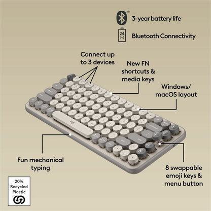 Logitech POP Keys Wireless Mechanical Keyboard with Customizable Emoji Keys - Mist