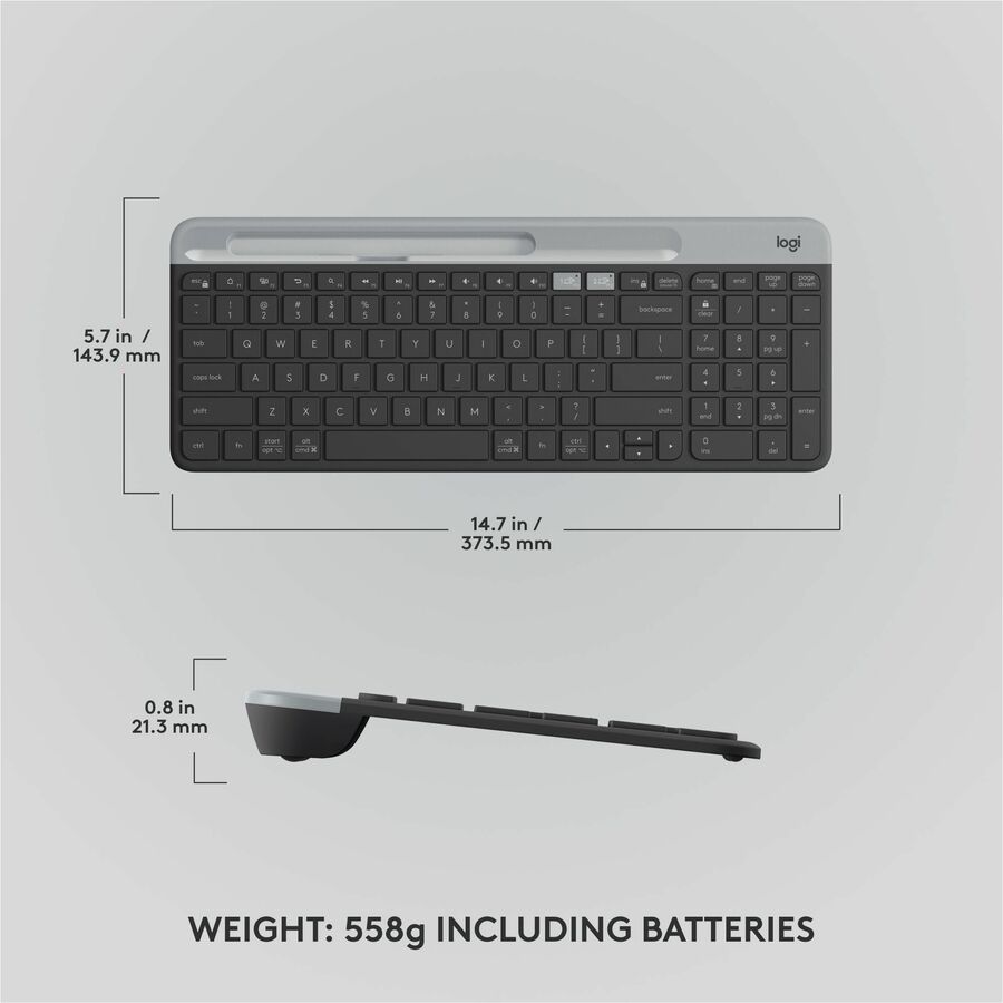 Logitech K585 Multi-Device Slim Wireless Keyboard with Built-in Device Cradle - Graphite
