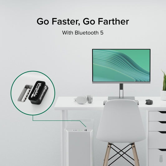 Plugable USB Bluetooth 5.0 Adapter for PC - Wireless Bluetooth Classic & Low Energy Dongle with Extended Range and Faster Data Transfer
