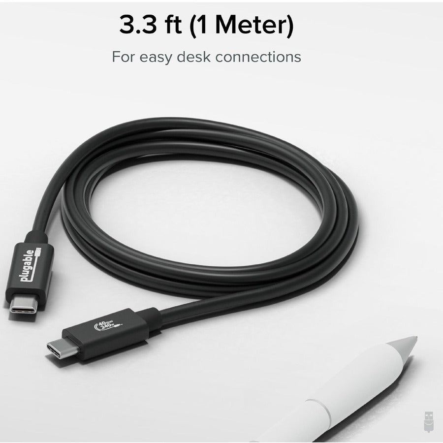 Plugable USB4 Cable with 240W Charging — 3.3 Feet (1M), USB-IF Certified for Fast Data & Power