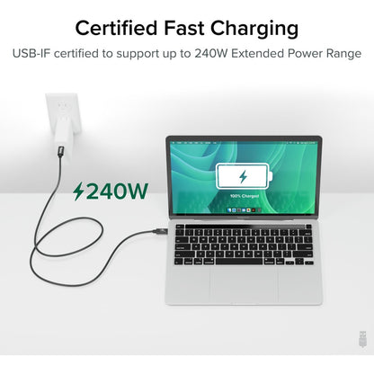 Plugable USB4 Cable with 240W Charging — 3.3 Feet (1M), USB-IF Certified for Fast Data & Power