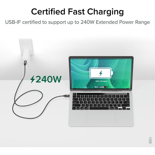 Plugable USB4 Cable with 240W Charging — 3.3 Feet (1M), USB-IF Certified for Fast Data & Power