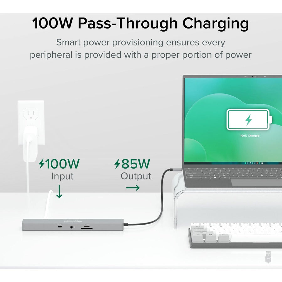 Plugable 11-in-1 USB-C Hub with 100W Pass-Through Charging and Dual 4K HDMI - Laptop Docking Station