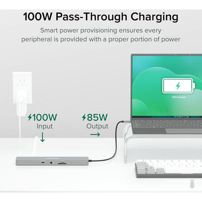Plugable 11-in-1 USB-C Hub with 100W Pass-Through Charging and Dual 4K HDMI - Laptop Docking Station