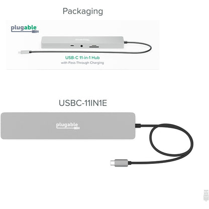 Plugable 11-in-1 USB-C Hub with 100W Pass-Through Charging and Dual 4K HDMI - Laptop Docking Station