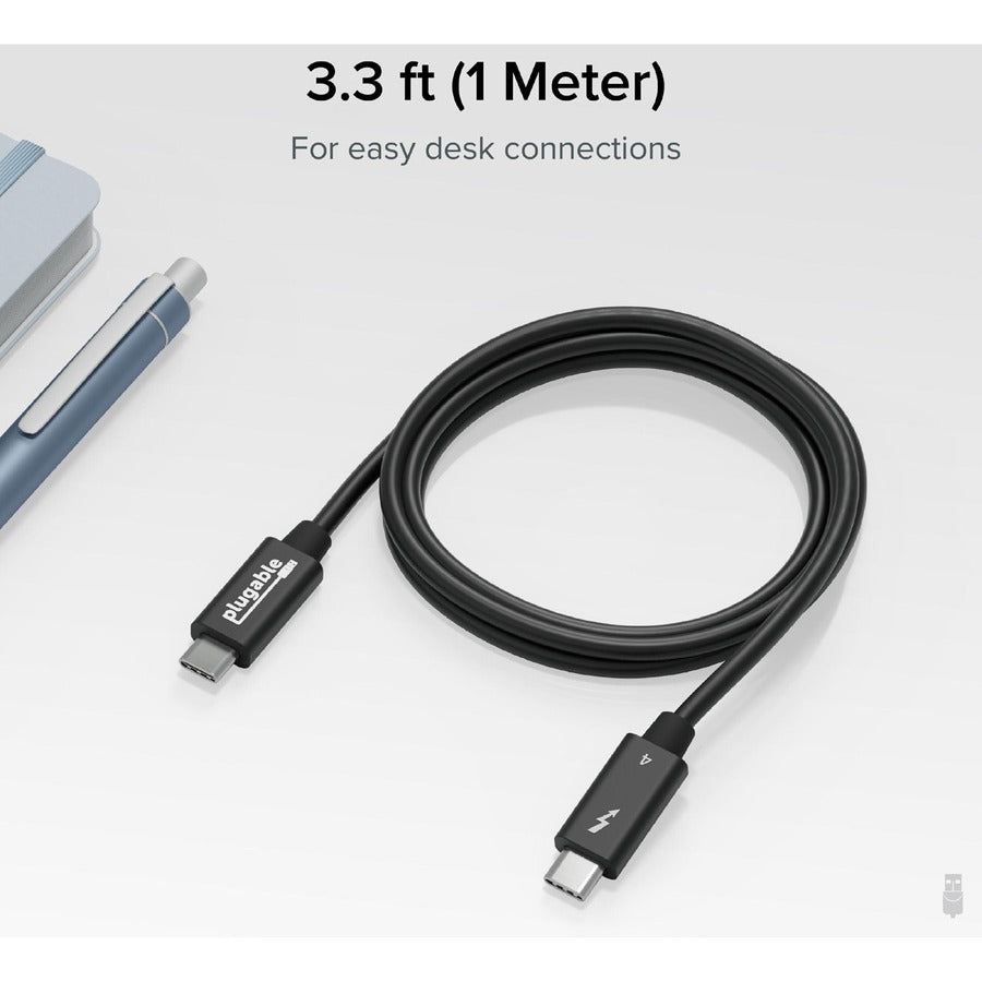 Plugable Thunderbolt 4 Cable with 240W Charging - 3.3 Feet (1M), 8K & Dual 4K Display Support, Thunderbolt Certified