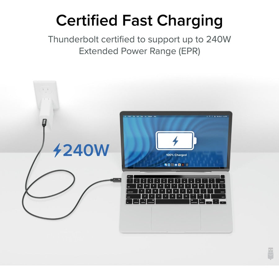 Plugable Thunderbolt 4 Cable with 240W Charging - 3.3 Feet (1M), 8K & Dual 4K Display Support, Thunderbolt Certified