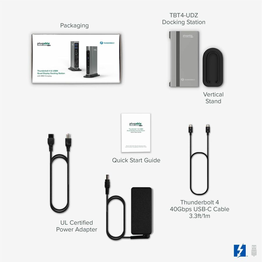 Plugable Technologies TBT4-UDZ Thunderbolt 4 & USB4 Quad Display Docking Station with 100W Charging