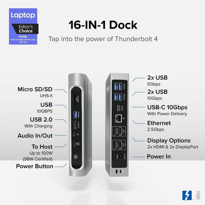 Plugable Technologies TBT4-UDZ Thunderbolt 4 & USB4 Quad Display Docking Station with 100W Charging