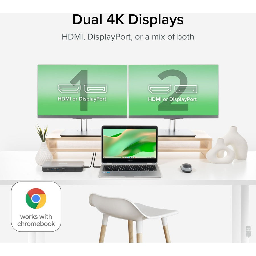 Plugable Dual 4K USB-C Chromebook Docking Station with 60W Charging – Google Certified and Compatible with ChromeOS, Windows, and Mac