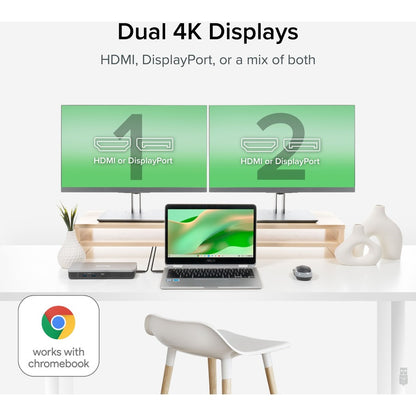 Plugable Dual 4K USB-C Chromebook Docking Station with 60W Charging – Google Certified and Compatible with ChromeOS, Windows, and Mac
