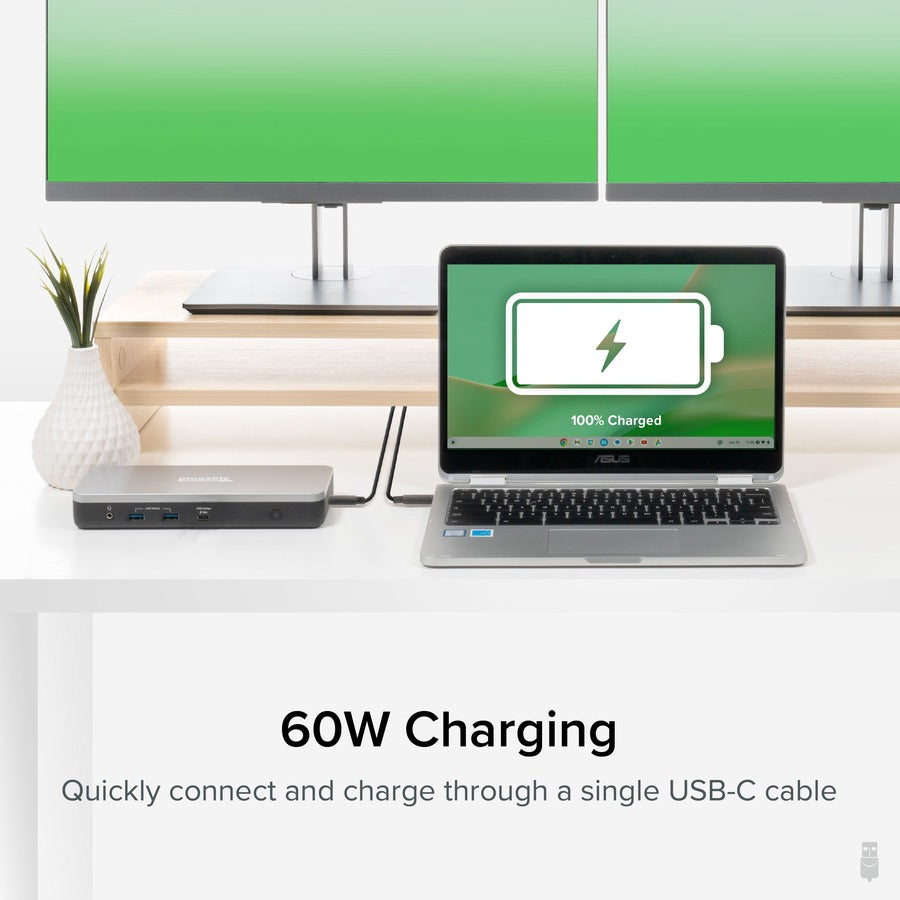 Plugable Dual 4K USB-C Chromebook Docking Station with 60W Charging – Google Certified and Compatible with ChromeOS, Windows, and Mac