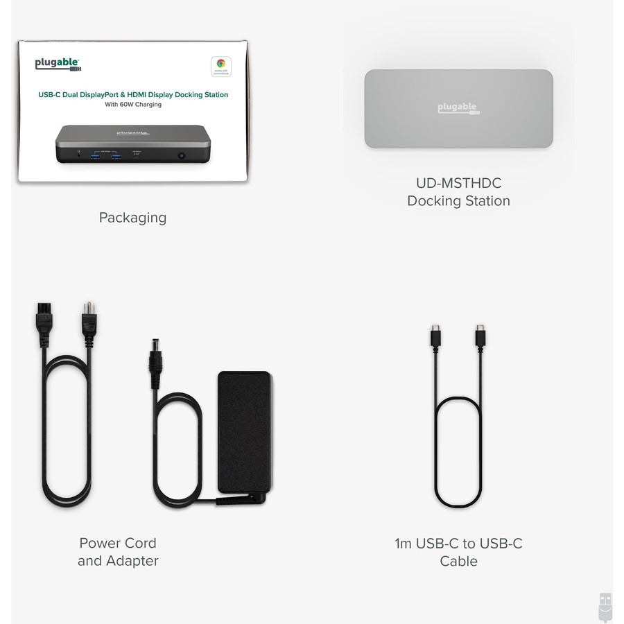 Plugable Dual 4K USB-C Chromebook Docking Station with 60W Charging – Google Certified and Compatible with ChromeOS, Windows, and Mac