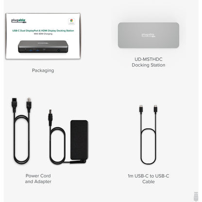 Plugable Dual 4K USB-C Chromebook Docking Station with 60W Charging – Google Certified and Compatible with ChromeOS, Windows, and Mac
