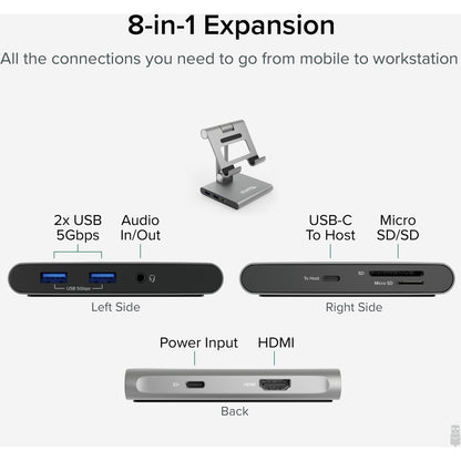 Plugable UDS-7IN1 8-in-1 USB-C Docking Station with Stand for iPad, Tablets, and Laptops